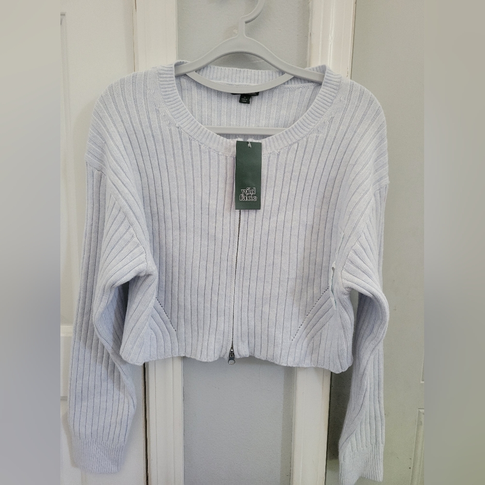 Wild Fable Light Blue Cropped Full Zip Cardigan Sweater Size Medium NWT